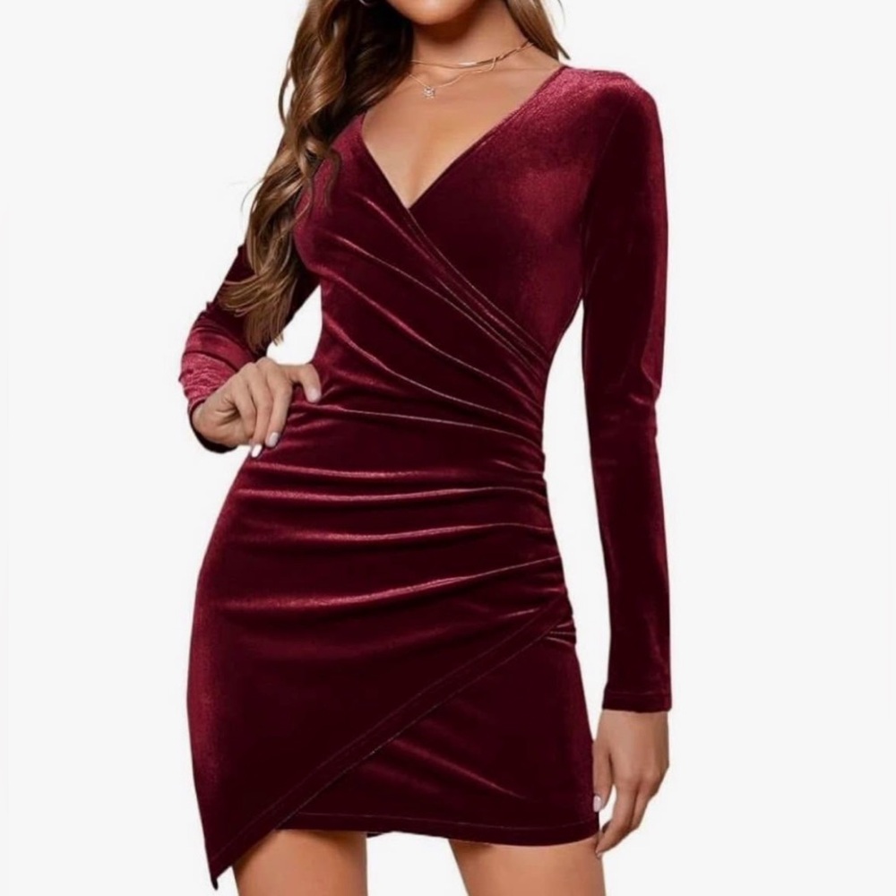 NWOT Amazon Elegant Burgundy Velvet Wrap Dress